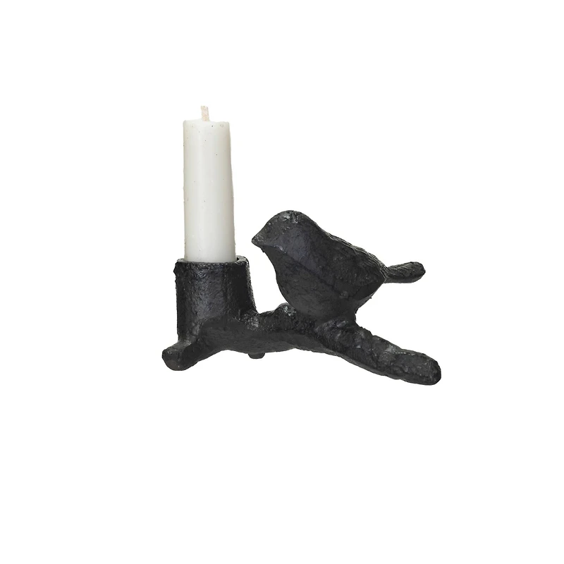 Hello Honey® 4.75" Black Cast Metal Taper Candleholder with Bird on Branch