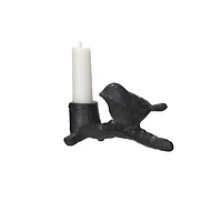 Hello Honey® 4.75" Black Cast Metal Taper Candleholder with Bird on Branch