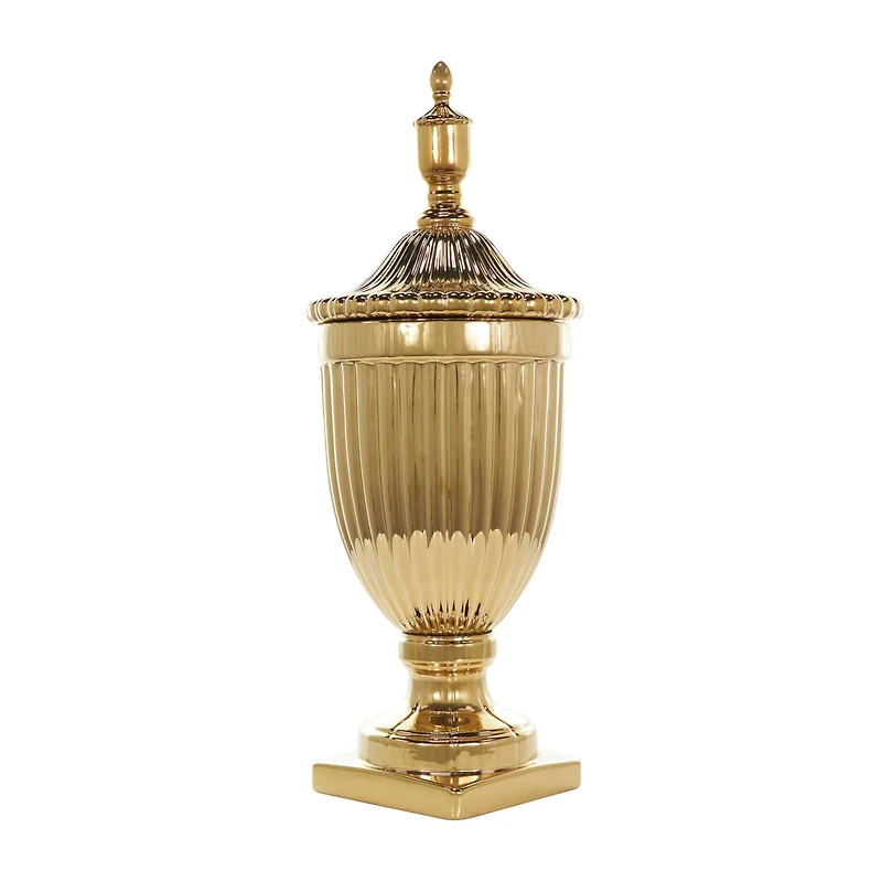 31.5" Gold Ceramic Decorative Jars with Grooves