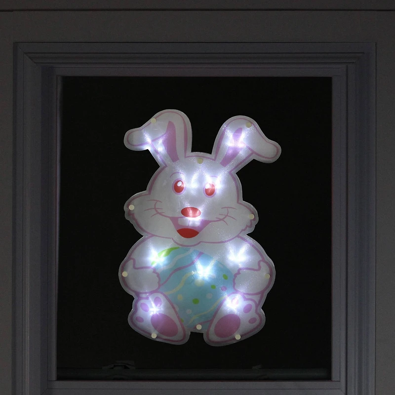 14" Pink & White LED Lighted Easter Bunny Window Silhouette
