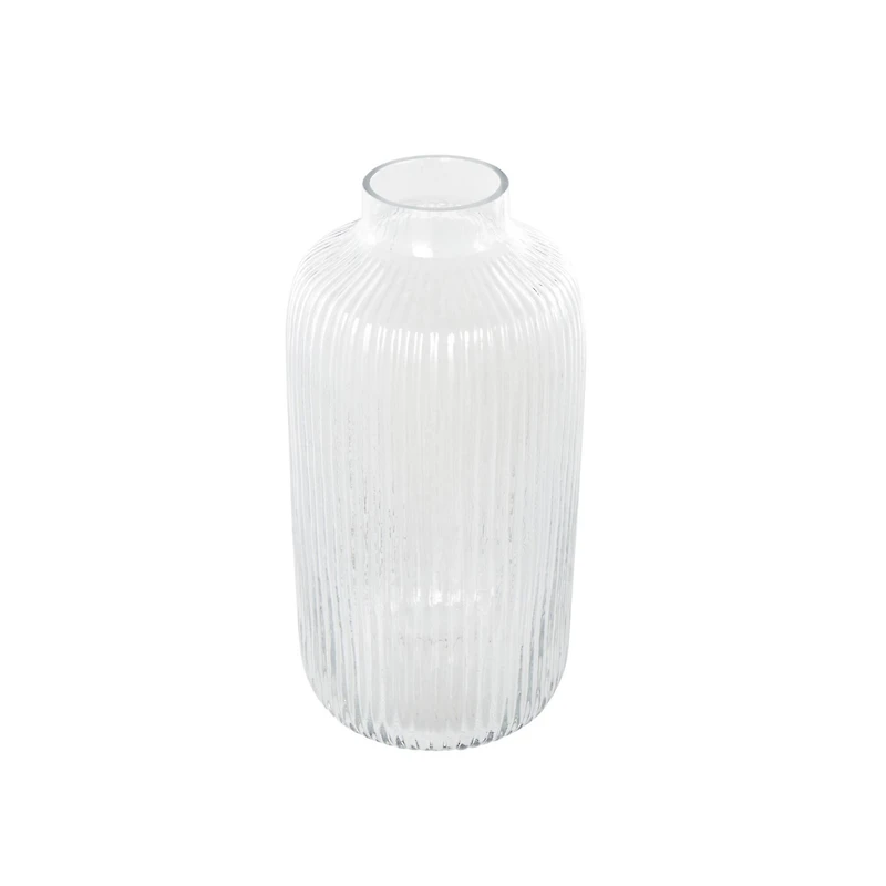 13" Clear Glass Ribbed Fluted Decorative Vase
