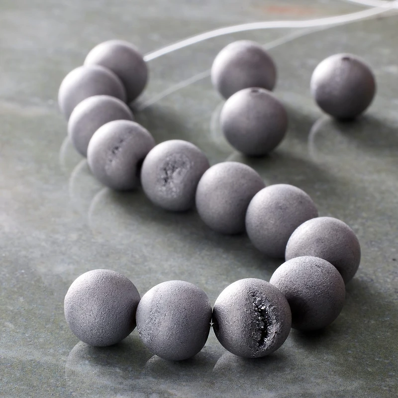 12 Pack:  Silver Druzy Agate Stone Beads, 10mm by Bead Landing™