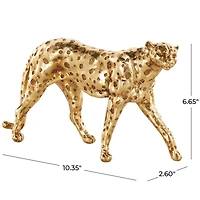 10" Gold Leopard Walking Sculpture with Textured Spots
