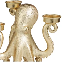 9" Gold Polystone Textured Octopus Candelabra with Tentacle Candle Slots