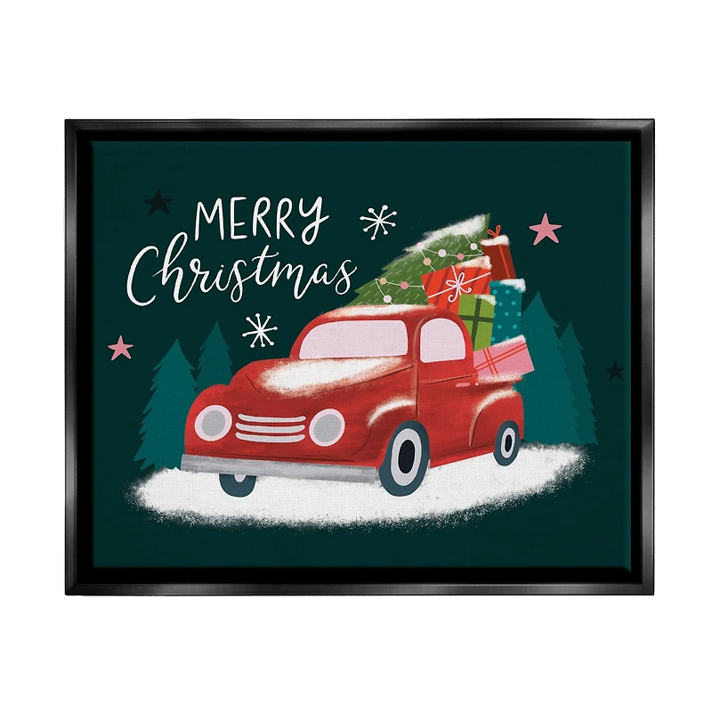 Stupell Industries Merry Christmas Gifts Truckload Framed Floater Canvas Wall Art