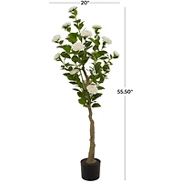 4.5ft. Green Faux Camellia Foliage Artificial Tree with Black Plastic Pot