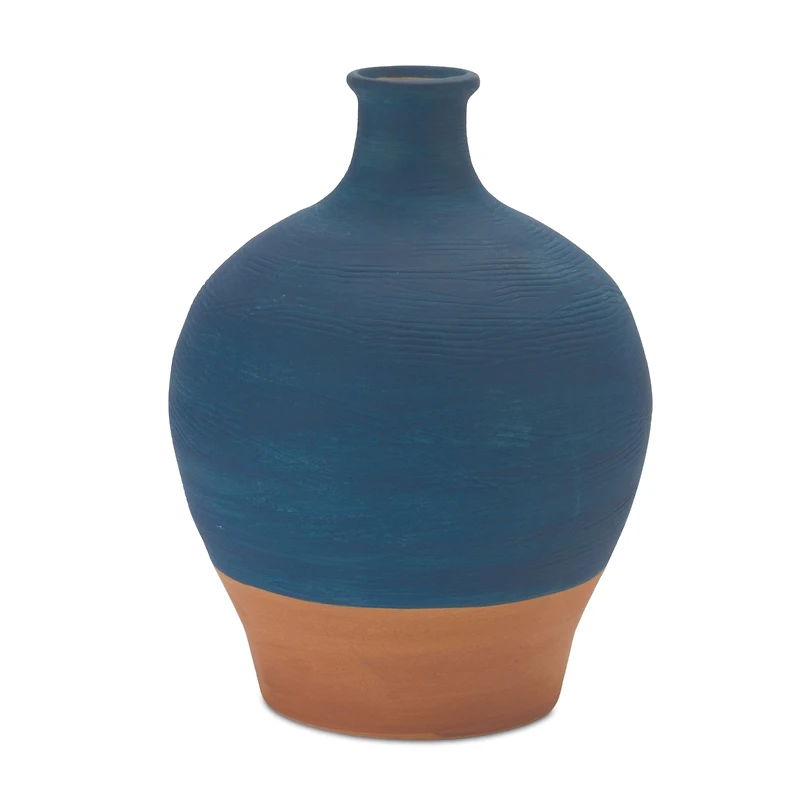 8.5" Marine Blue & Terra Cotta Ceramic Vase