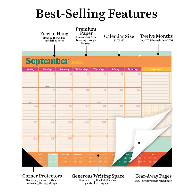 July 2025 - June 2026 Large Sherbert Desk Pad Monthly Blotter Calendar