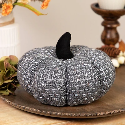 7.5" Gray Knitted Fall Harvest Tabletop Pumpkin