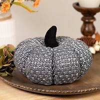 7.5" Gray Knitted Fall Harvest Tabletop Pumpkin