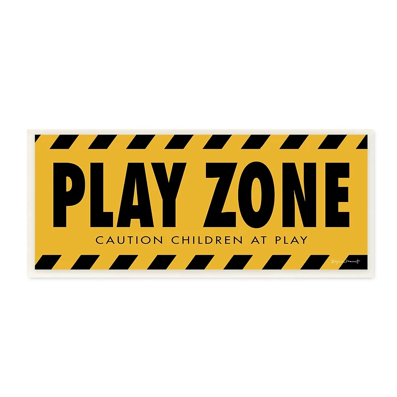 Stupell Industries Play Zone Caution Children Construction Sign Yellow Black, 7" x 17"