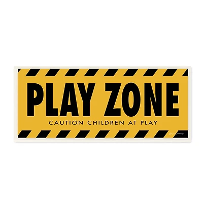 Stupell Industries Play Zone Caution Children Construction Sign Yellow Black, 7" x 17"