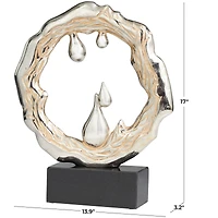 17" Silver Aluminum Abstract Drip Sculpture with Marble Base