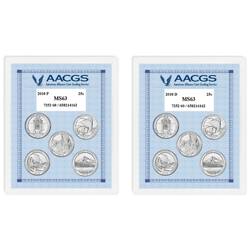 2010P & 2010D Unites States National Parks & Sites Quarters Graded MS63 Brilliant Uncirculated