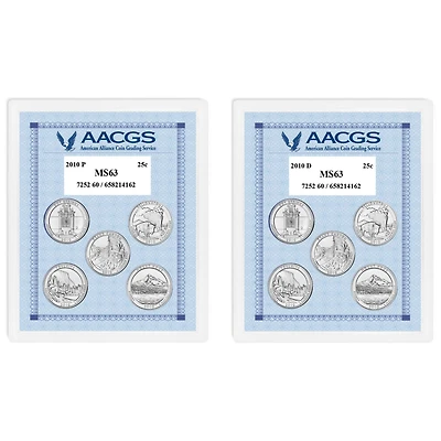 2010P & 2010D Unites States National Parks & Sites Quarters Graded MS63 Brilliant Uncirculated