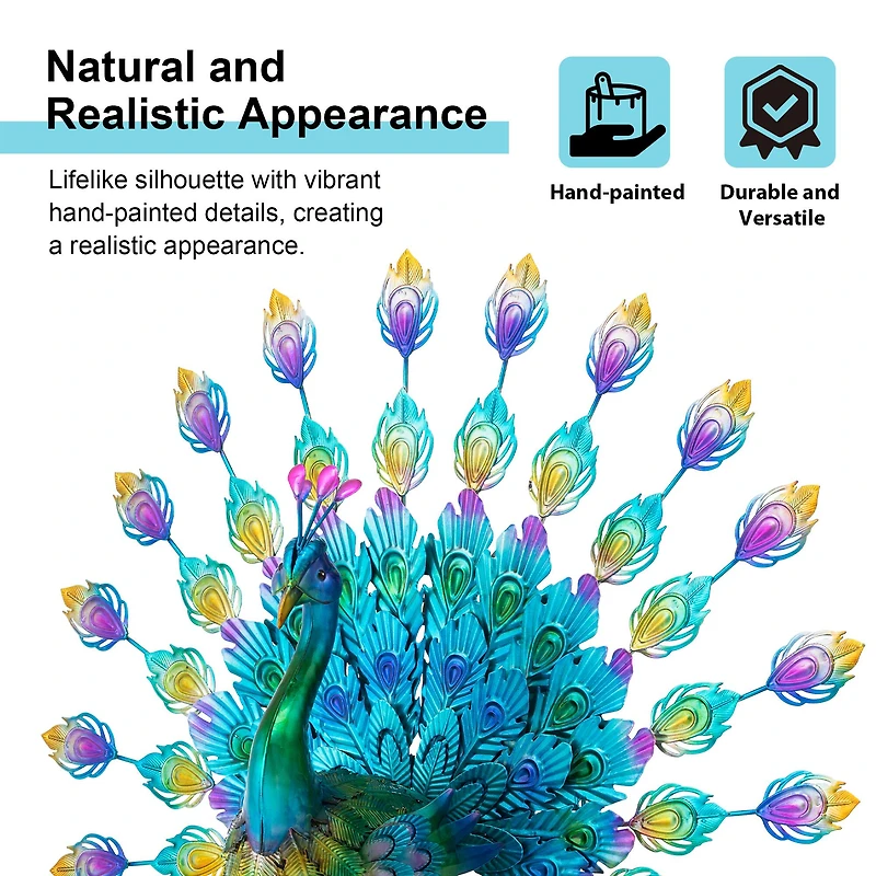 Glitzhome® 28.75" Metal Tail Spread Peacock Garden Statue with Stakes