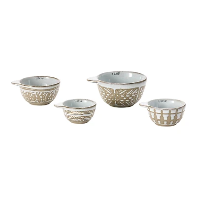 Hello Honey® White & Tan Stoneware Measuring Cups with Wax Relief Pattern, 4ct.