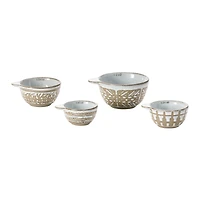 Hello Honey® White & Tan Stoneware Measuring Cups with Wax Relief Pattern, 4ct.