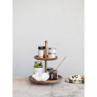 Hello Honey® 16" Round Natural Mango Wood 2-Tier Tray