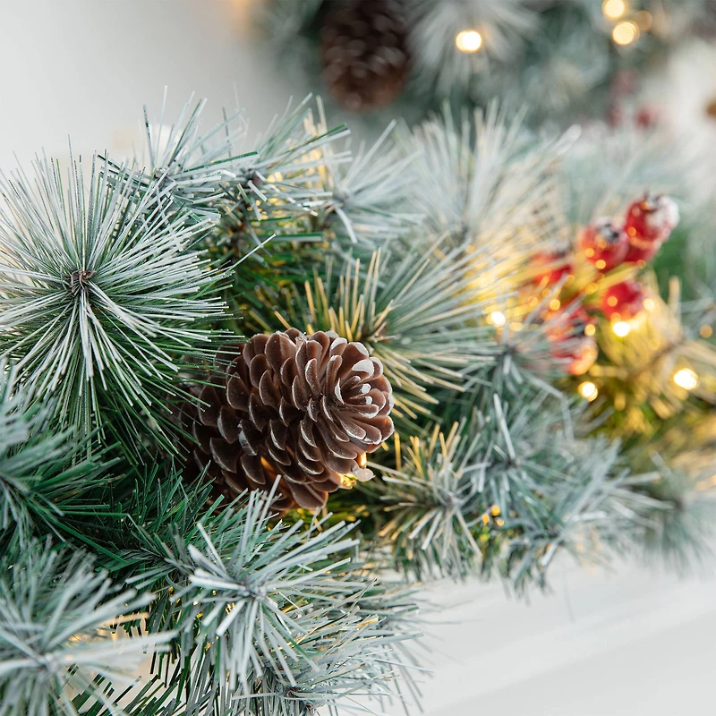 Glitzhome® 2 Pack 9ft. Pre-Lit Greenery Pinecones & Red Berries Christmas Garland
