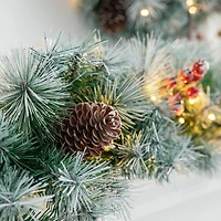 Glitzhome® 2 Pack 9ft. Pre-Lit Greenery Pinecones & Red Berries Christmas Garland