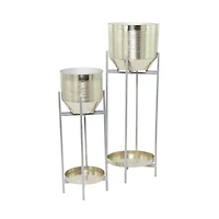 Silver Metal Planter with Removable Stand Set