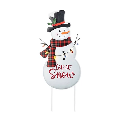 Glitzhome® 36" Lighted Metal Christmas Snowman Yard Stake with Colorful Bulbs