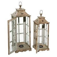 Set of 2" Brown Wood Rustic Lantern, 33", 27"