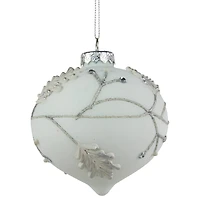 3.5" White & Silver Leaves Glass Onion Ornament