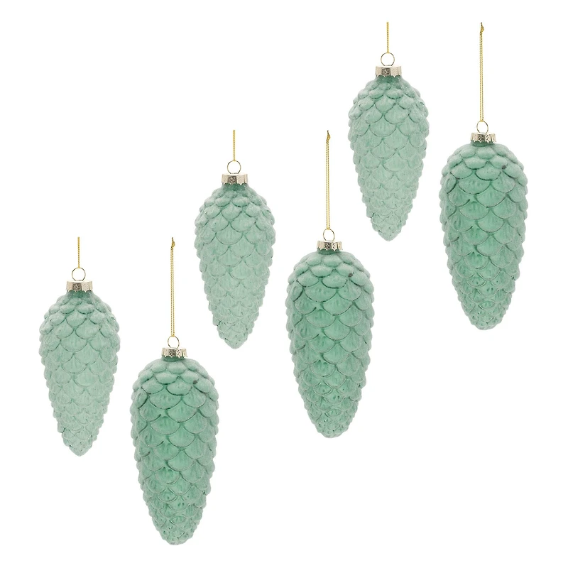 Green Frosted Glass Pinecone Ornament Set