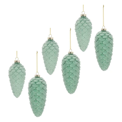 Green Frosted Glass Pinecone Ornament Set