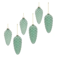 Green Frosted Glass Pinecone Ornament Set