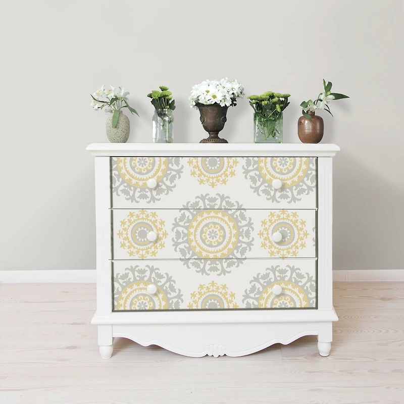 NuWallpaper Gray & Yellow Suzani Peel & Stick Wallpaper