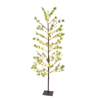 6ft. Pre-Lit Twig Artificial Christmas Tree, White LED Twinkle Lights