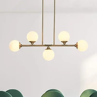 Hello Honey® Robert Stevenson Lighting Lorne 34" Brushed Gold 5-Light Metal and Frosted Glass Chandelier