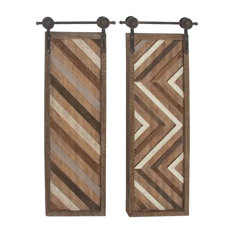 Set of 2 Brown Wood Farmhouse Abstract Wall Decor, 16" x 39"