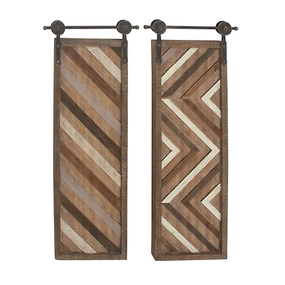 Set of 2 Brown Wood Farmhouse Abstract Wall Decor, 16" x 39"
