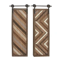 Set of 2 Brown Wood Farmhouse Abstract Wall Decor, 16" x 39"