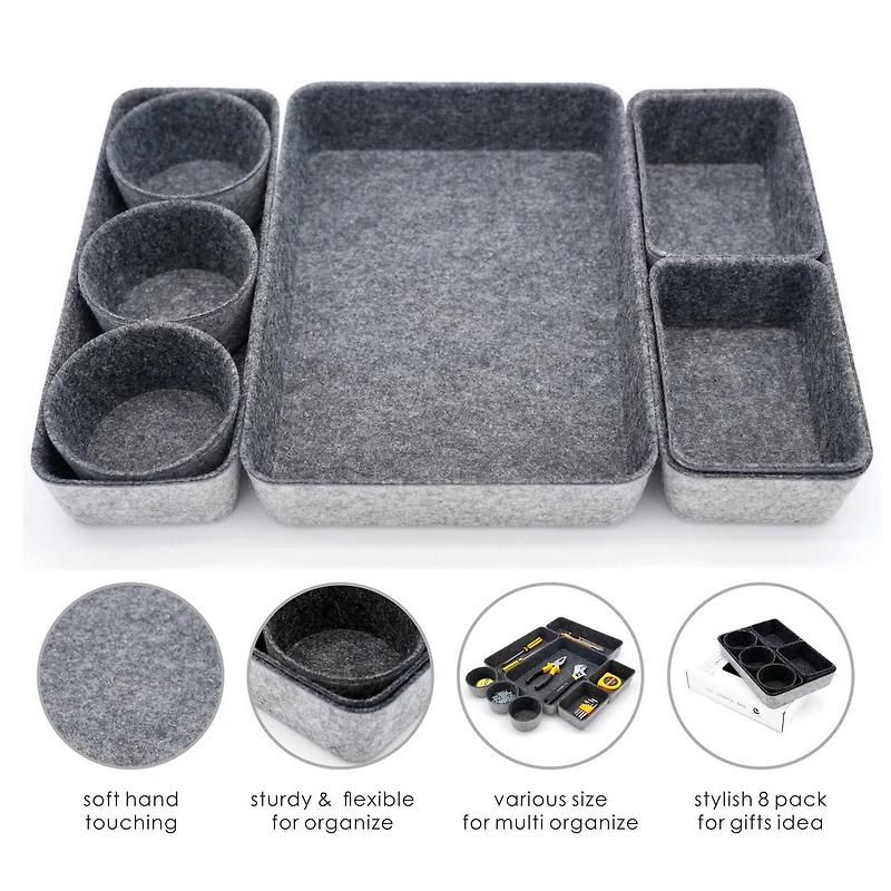 Welaxy 8 Piece Felt Round Cups & Trays Drawer Organizer Set
