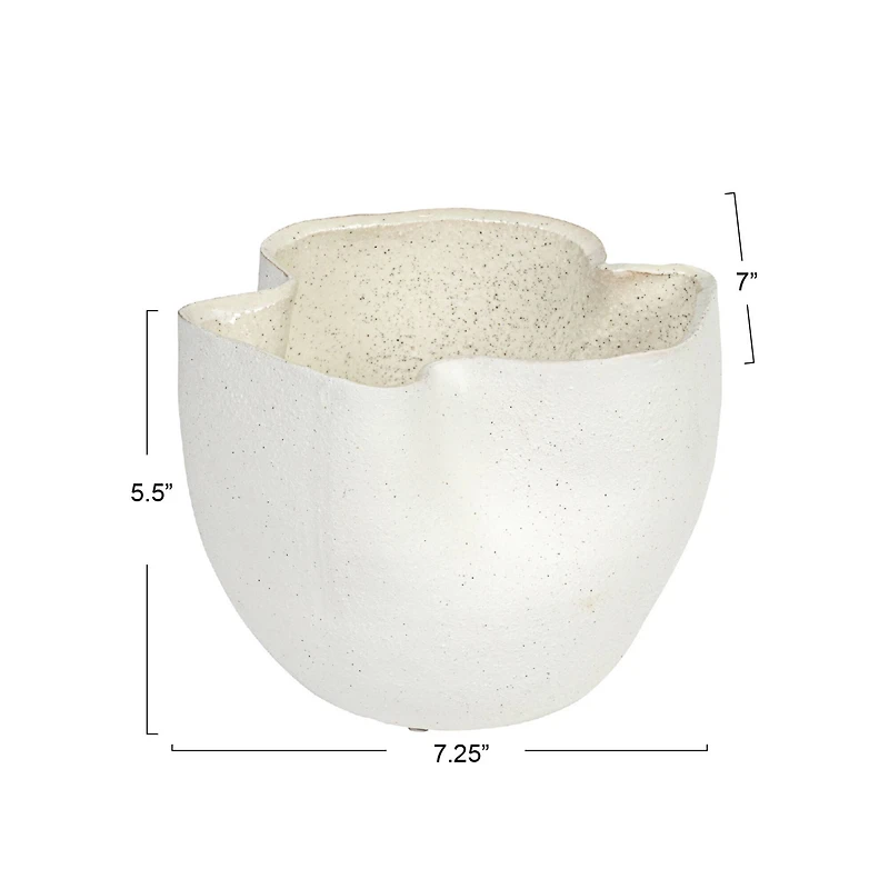 Hello Honey® 7.25" White Sand Finish Ruffled Stoneware Planter