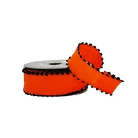 1.5" x 10yd. Orange & Black Pom Pom Edge Wired Taffeta Ribbon by Celebrate It® Halloween