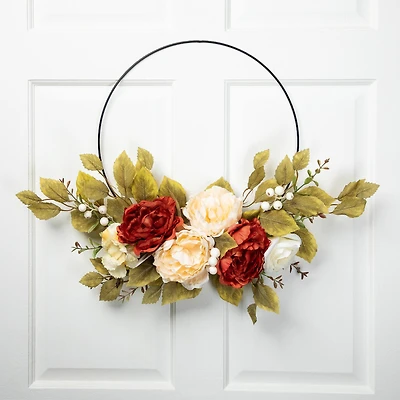 21" Autumn Harvest Artificial Floral Half Wreath with Fall Foliage