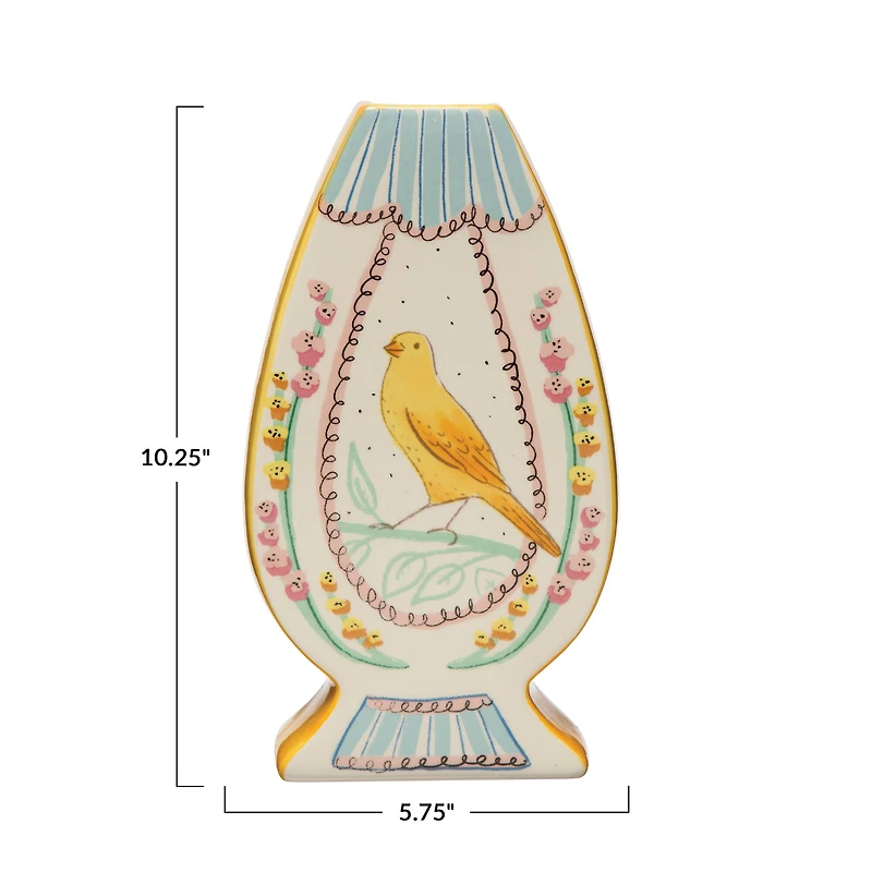 Hello Honey® 10.5" Ceramic Goblet Vase with Painted Bird Design