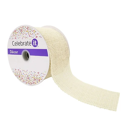 2.5" x 25ft. Ivory Wired Faux Burlap Ribbon by Celebrate It™