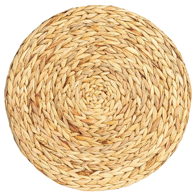 Household Essentials 18" Black & Natural Braided Water Hyacinth & Resin Geometric Side Table