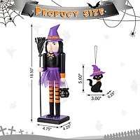 Glitzhome® 18.5"H Halloween Wooden Witch Nutcracker with Witch Cat Ornament