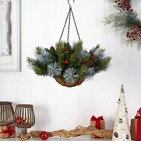 2ft. LED Pine & Berries Artificial Christmas Hanging Basket