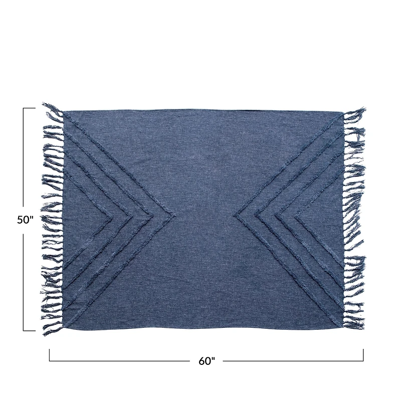 Hello Honey® Blue Tufted Chevron Cotton Blend Throw with Tassels