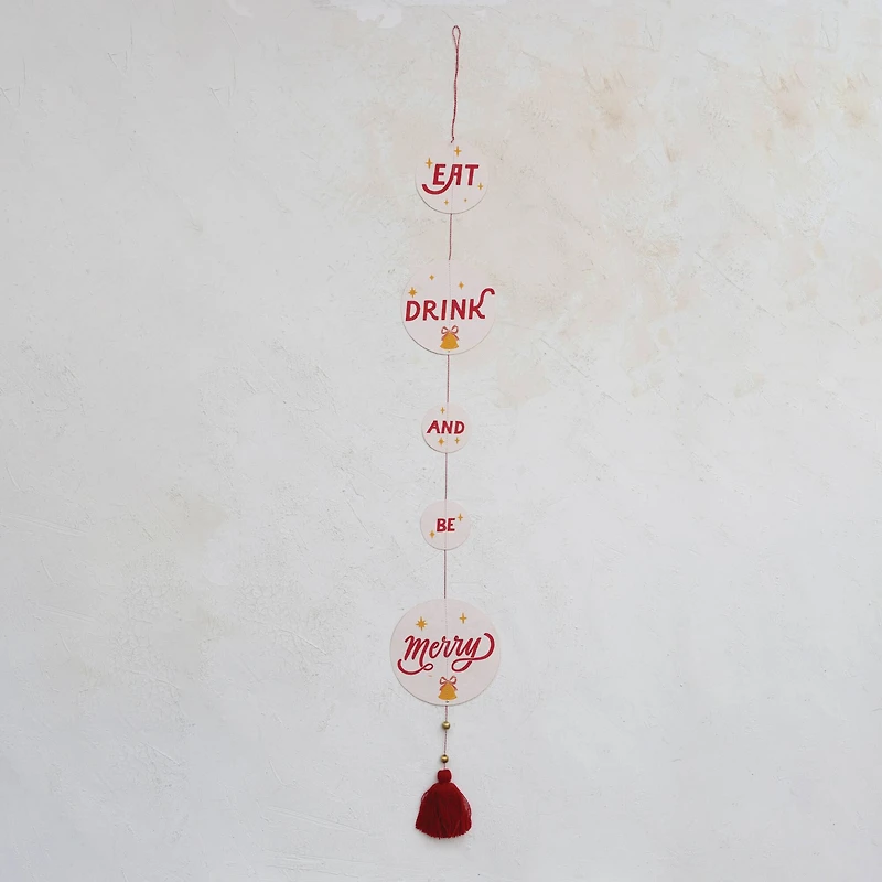 Hello Honey® 3ft. Eat Drink & Be Merry Handmade Recycled Paper Banner with Beaded Tassel