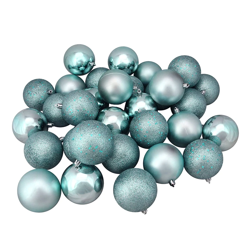 32ct. 3.25" Mermaid Blue 4-Finish Shatterproof Christmas Ball Ornaments